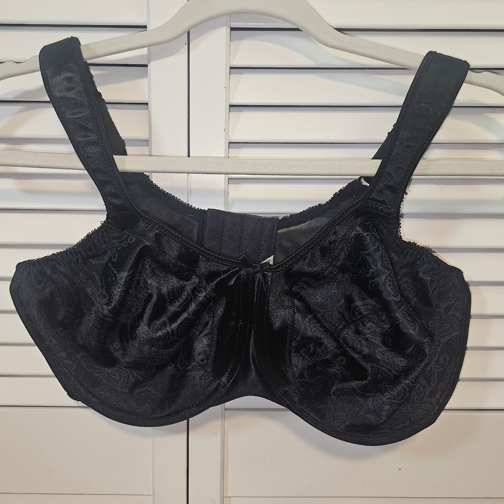 Vint Bali 3562 Black Jacquard Floral Underwire Support Bra Womens 36D Full Cover
